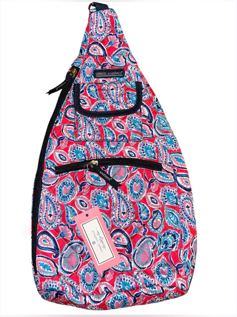 NWT Simply Southern Red & Blue Paisley Quilted Sling Bag Backpack Crossbody